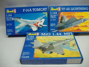Revell 04004 F/14A TOMCAT, 04016 YF/22 Lightning II,04028 MiG 1.44 MFI 1:144 Neu