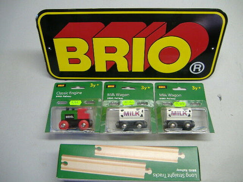 BRIO Dampflok und 2 Milch-Anhänger und 4 Langen Geraden NEU & OVP